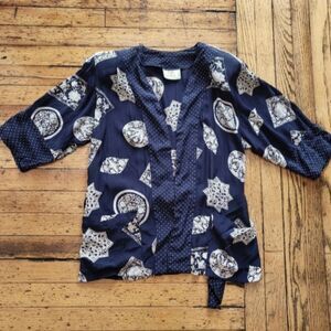 HMS by Jonathan Martin Vintage Contrast Trim Belted Navy Blue Kimono Size 8